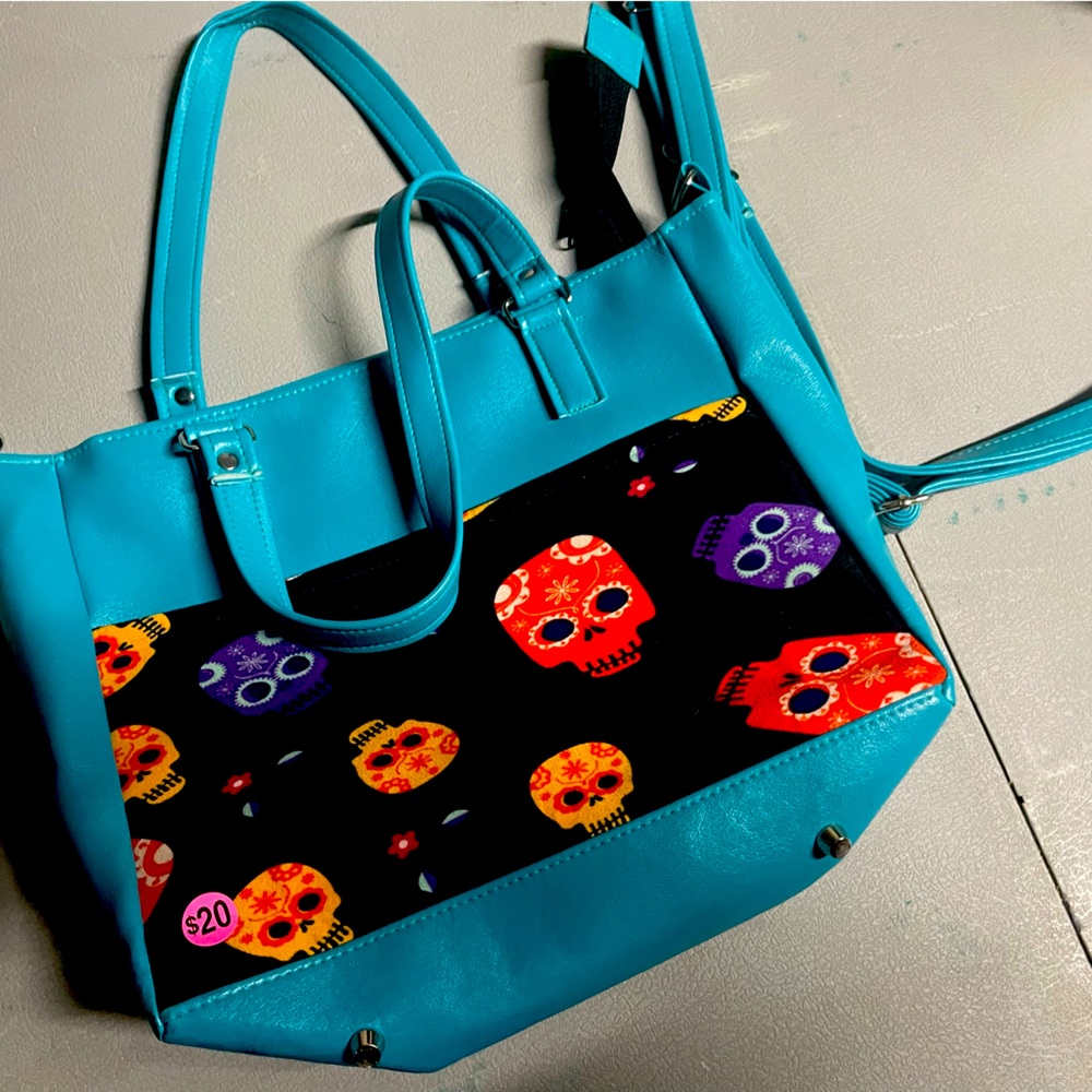 Skull Custom made leather and cloth purse. Never carried.